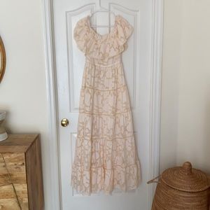 ABOVE THE CLOUDS OFF THE SHOULDER MAXI DRESS size small.